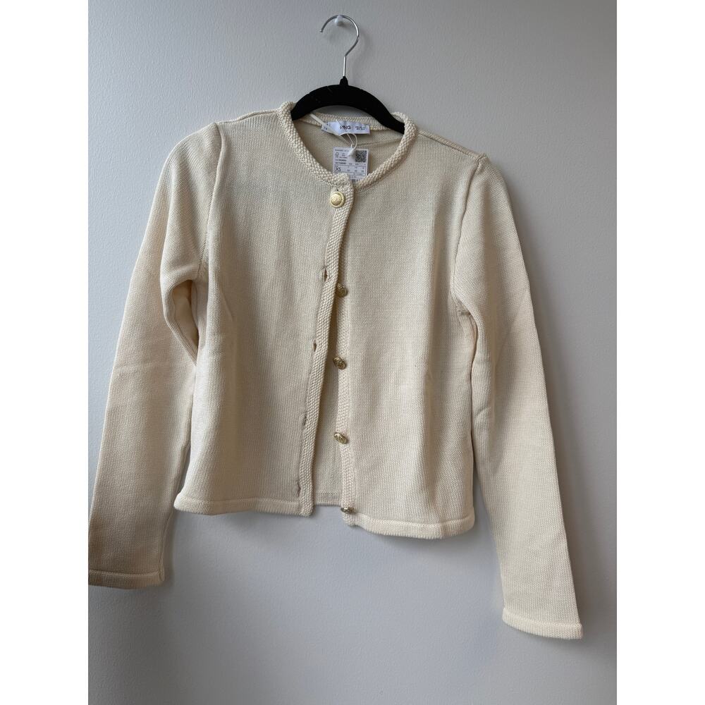 Mango Eliot Knit Cardigan Cream Ivory Gold Jewel Buttons Women's Size XS NWT